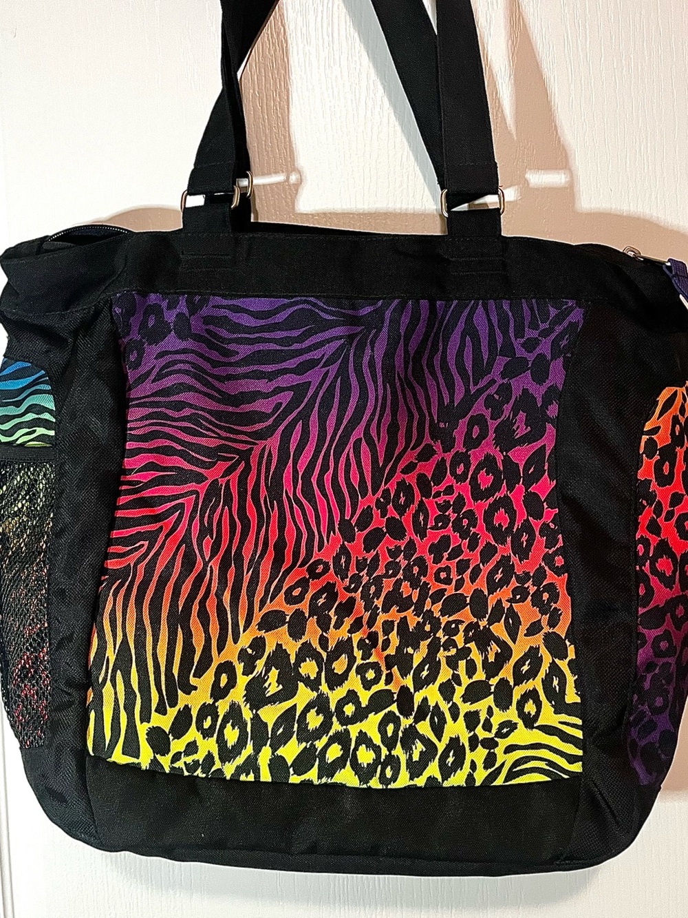 Jansport Rainbow Animal Print Tote in Purple Pink Orange Blue - Picture 5 of 8